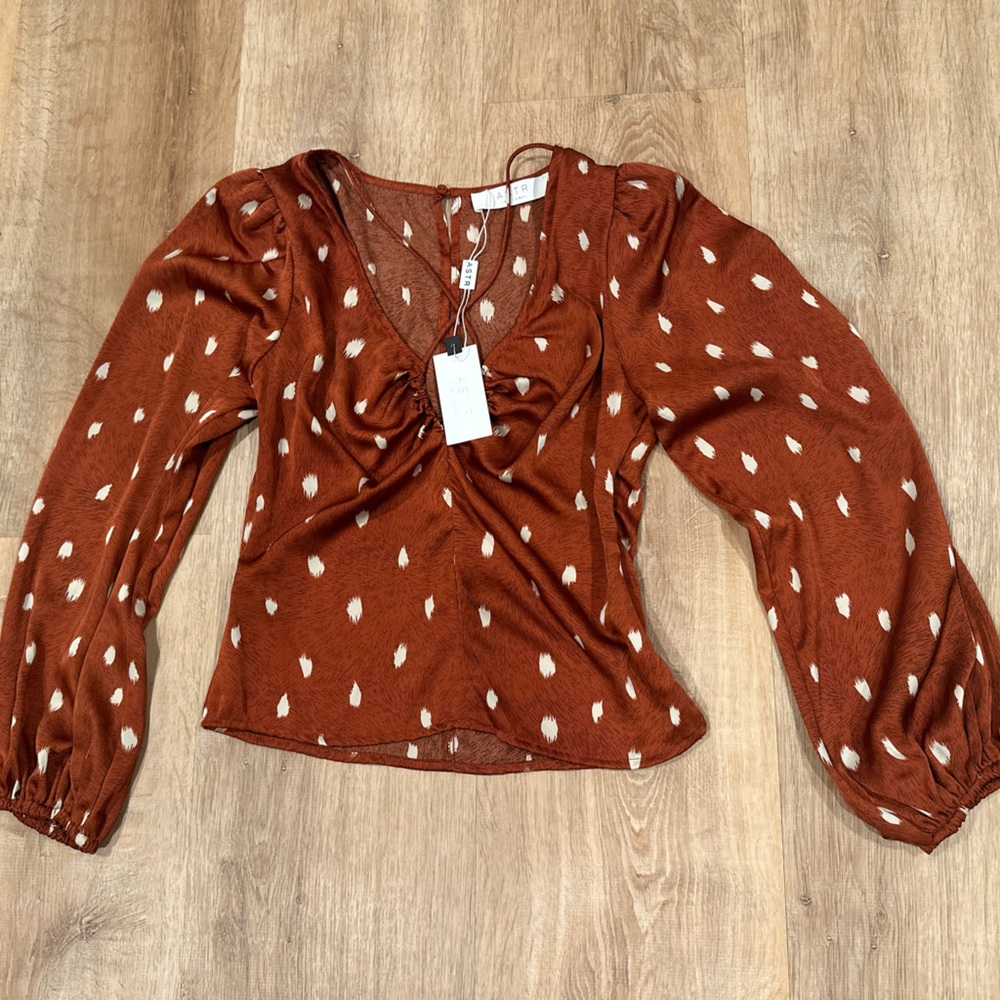 Astr Terracotta Polka Dot Blouse